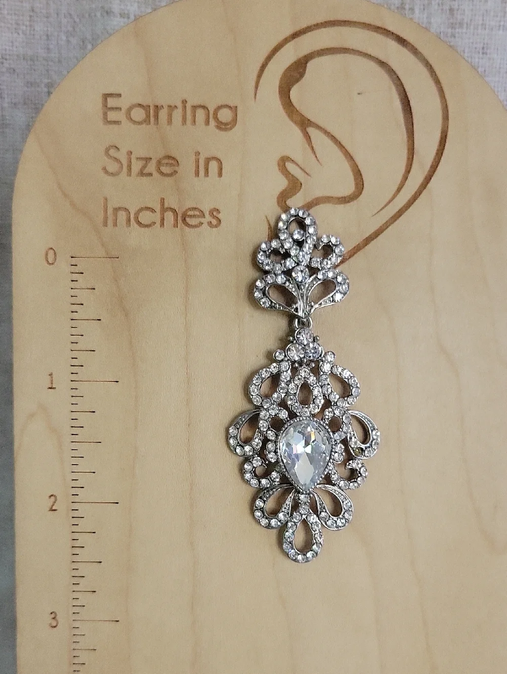 Vintage Silver Crystal Teardrop Filigree Dangle Earrings